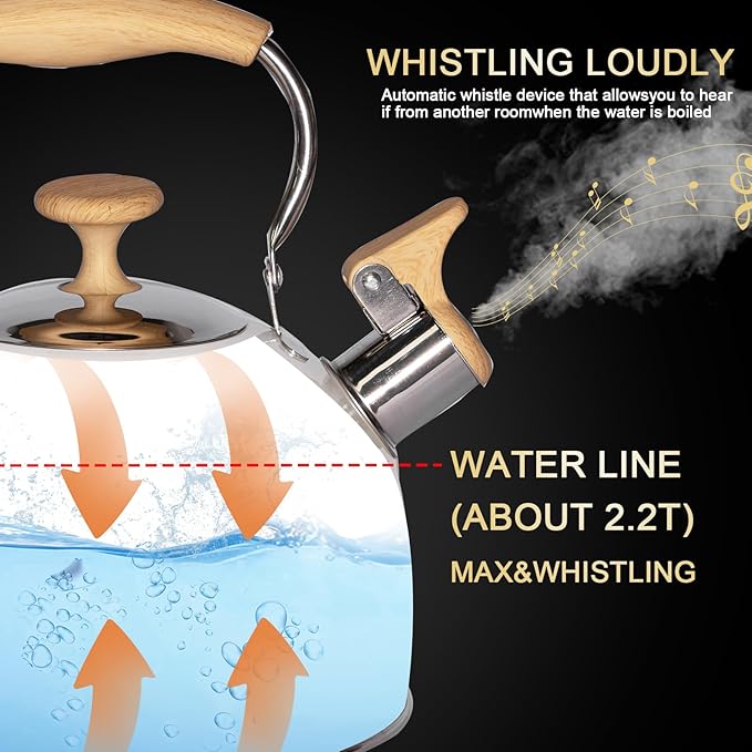 Tea Kettle, 2.5 Quart /2.4 Liter Whistling Tea Kettle，Food Grade Stainless Steel Tea Pot With Folding Handle, Suitable for Induction & Gas Stove,Teapot Stovetop for Tea, Coffee, Milk - Gradient Yellow