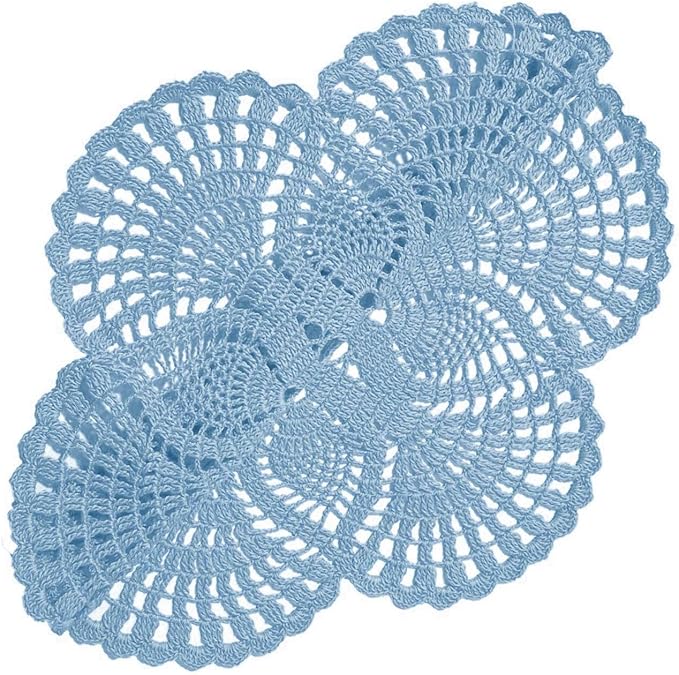 15.5 inches to 17.5 inches Round Handmade Crochet Lace Doily 6 Petals Flower Placemats Coasters Vintage Doilies Vase Cup Mats (1, Light Blue)