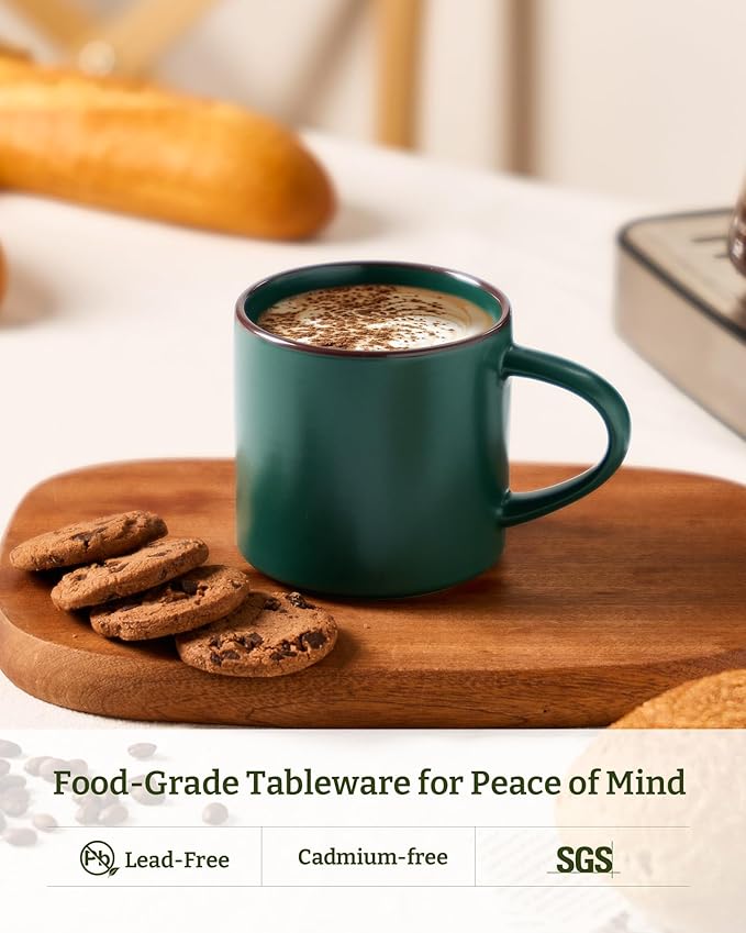 famiware Coffee Mugs Set of 6, Nebula 14oz Coffee Mugs, Ceramic Cup Set with Handle for Latte, Tea, Milk, Cappuccino, Cocoa, Dark Green