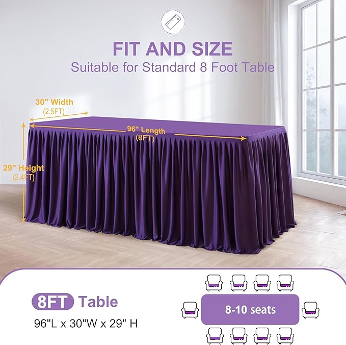 Wish Care 4 Pack Purple Rectangle Table Clothes for 8 Foot Tables, Polyester Fitted Tablecloths 8ft Stretch Table Cover for Wedding, Birthday, Parties, Trade Show, Craft Show