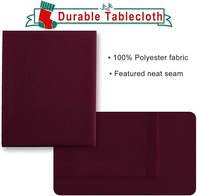Hiasan Burgundy Rectangle Tablecloth - Waterproof Washable Polyester Christmas Fabric Table Cloth for Buffect Dining Birthday Party Wedding, 54 x 80 Inch