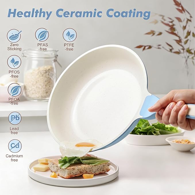SENSARTE Nonstick Ceramic Frying Pan 11-Inch, Healthy Non Toxic Skillet, Induction Compatible Omelet Pan with Heat Resistant Handle, PFAS-Free, Blue