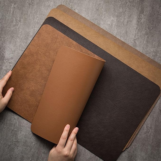 Light Luxury Solid Leather Placemat Coffee Brown PU Table Mat Waterproof Oilproof Heat-Insulated Plate Bowl Pad Table Decor(A)