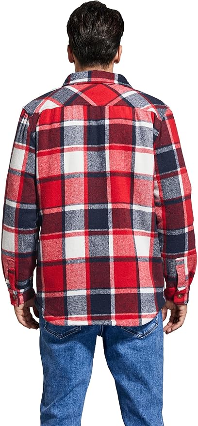 Men's Cotton Sherpa Lined Button Down Flannel Shirt Jacket Plaid Soft Outdoor Flannel Jacket Shirt