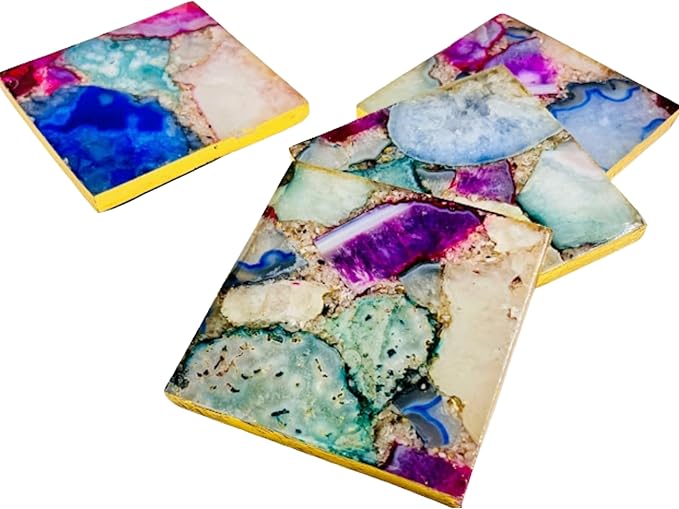 Set of 4 - Hanmade Luxury Natural Agate Stone Drink Coasters for Serveware, Wine Coasters, Table Decor, Housewarming Gift, Wedding Gift & Elegant Home Styling, Gifts for her, Table Organizers