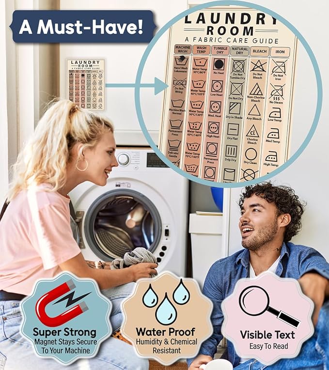 Laundry Symbols Guide Magnet - Laundry Magnet for Washing Machine - 6"x8" Helpful Clothes Laundry Magnet, Laundry Guide Magnet for Home, Washing Machine Magnet Laundry Symbols Wall Art