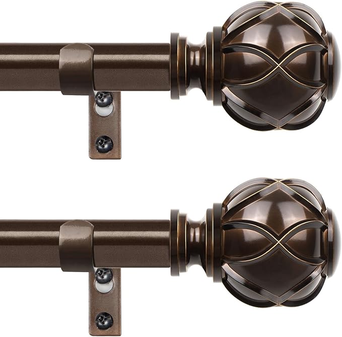 Curtain Rods 2 Pack 66 to 120 Inch, HOTOZON Curtain Rods for Windows, 3/4 Inch Single Drapery Rod with Netted Finials, Antique Bronze