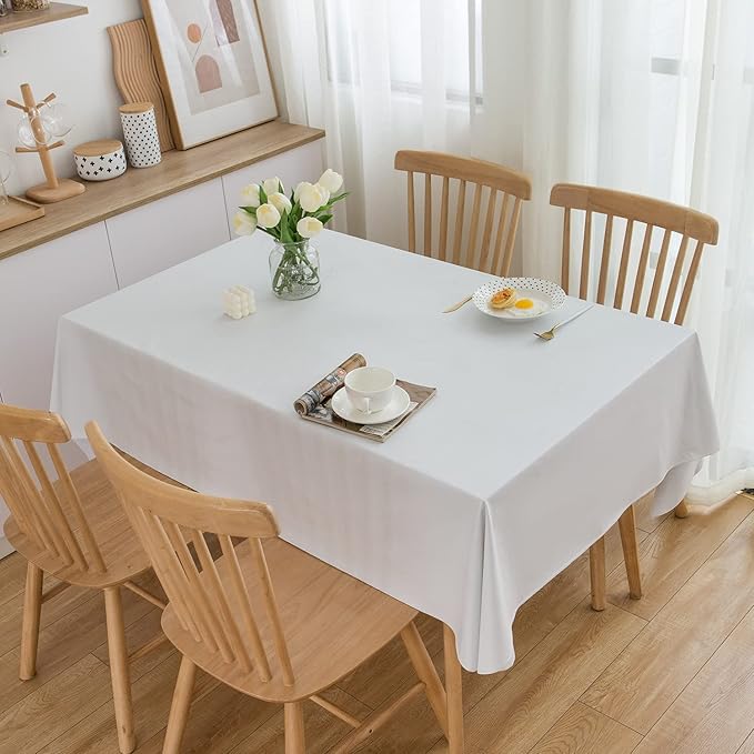Pioggia Vinyl Tablecloth with Flannel Backing Rectangle Waterproof Oil-Proof Plastic Table Cloth Wipeable PVC Table Cover for Indoor and Outdoor (White, 60 x 120 Inch)