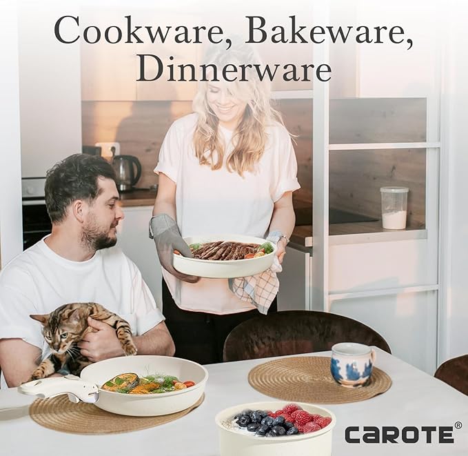 CAROTE 21pcs Pots and Pan Set, Nonstick Induction Cookware Detachable Handle,Cookware Set with Removable Handle