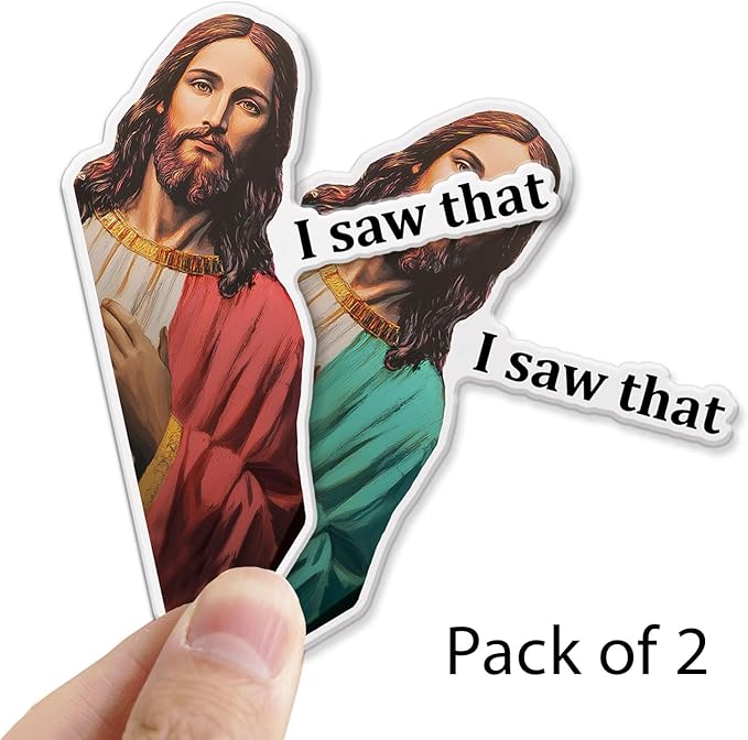 Funny Jesus “I Saw That” Magnets, Funny Refrigerator Magnets for Car or Fridge, Cute Bible Meme Magnet Set, Funny Christian Humor Car Sticker Magnet, 3.5 Inch Pack of 2 (Red, Green)
