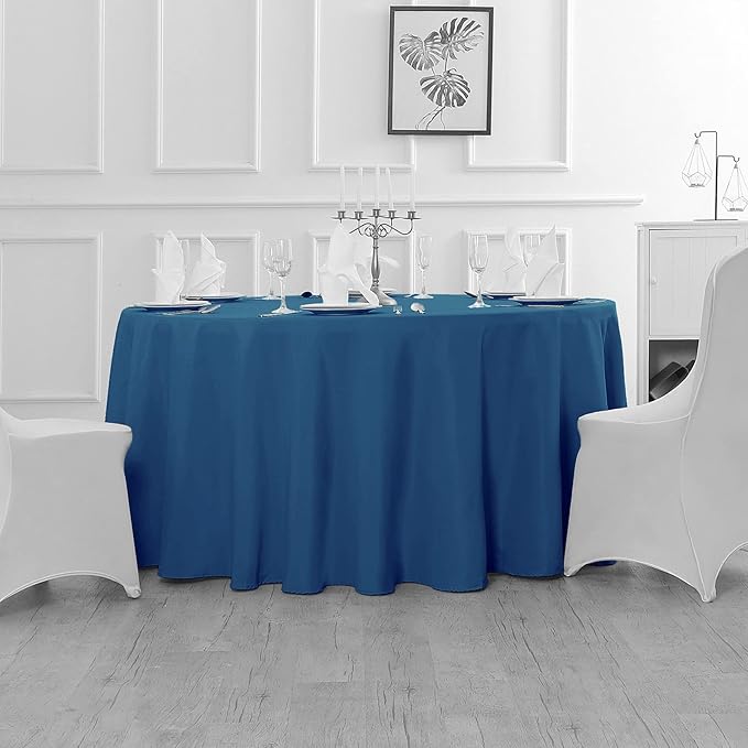 Fokitut 2 Pack Waterproof Round Tablecloth, 132 Inch, Stain Resistant and Wrinkle Polyester Table Cloth, Fabric Table Cover for Kitchen Dining, Wedding, Party, Holiday Dinner-Mediterranean Blue
