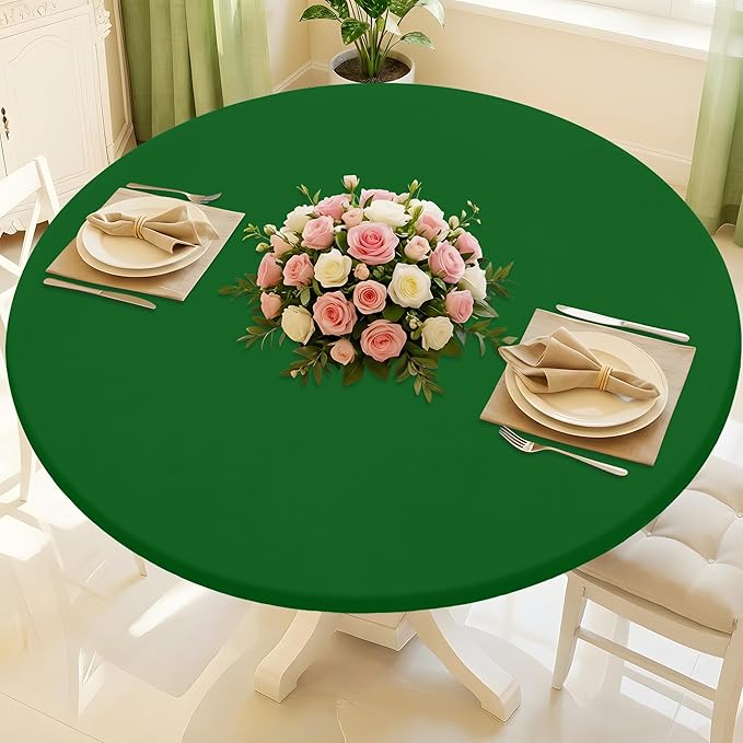 Round Spandex Tablecloth, Elastic Fitted Waterproof Tablecloths for 25"-30" Tables, Stretch Washable Picnic Table Cover for Camping, Dining, Indoor and Outdoor, Emerald Green