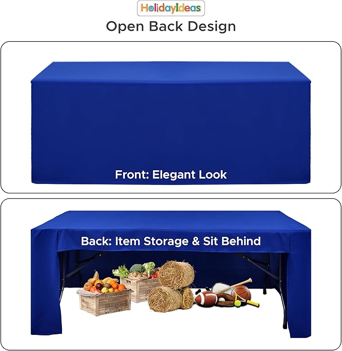 Open Back Fitted Tableclothss for 6 Foot Rectangle Table, 3-Sided Solid Table Covers 72x30 Inch for Craft Fairs, Banquets, Trade Show Display, Royal Blue,4 Pcs