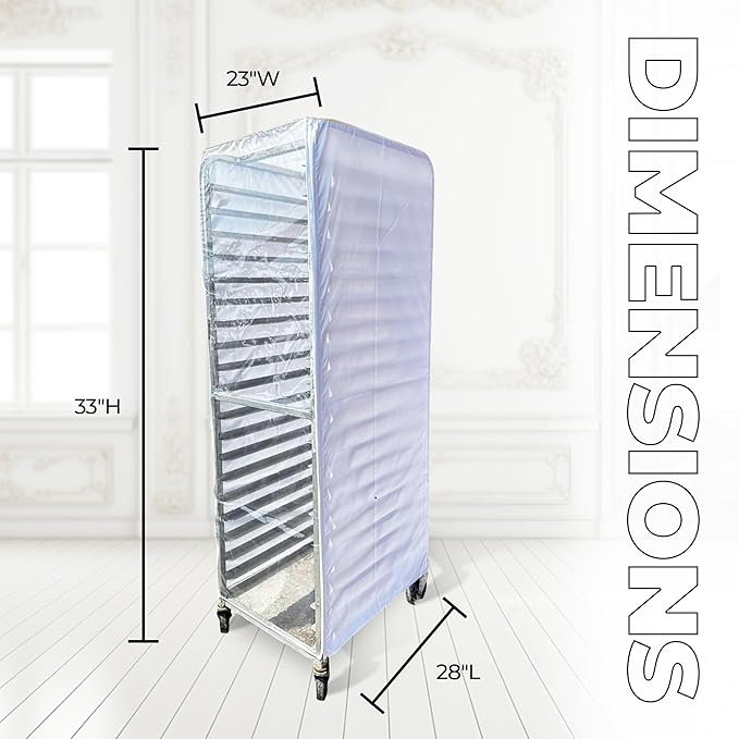 Bakery Food Pan Sheet Rack Cover – Heavy Duty PVC Vinyl Zippered Bun Pan Rack Cover – Long-lasting Use Durable Cover with 2 Zippers – Made in USA (White, 23"W x 28"L x 33"H)