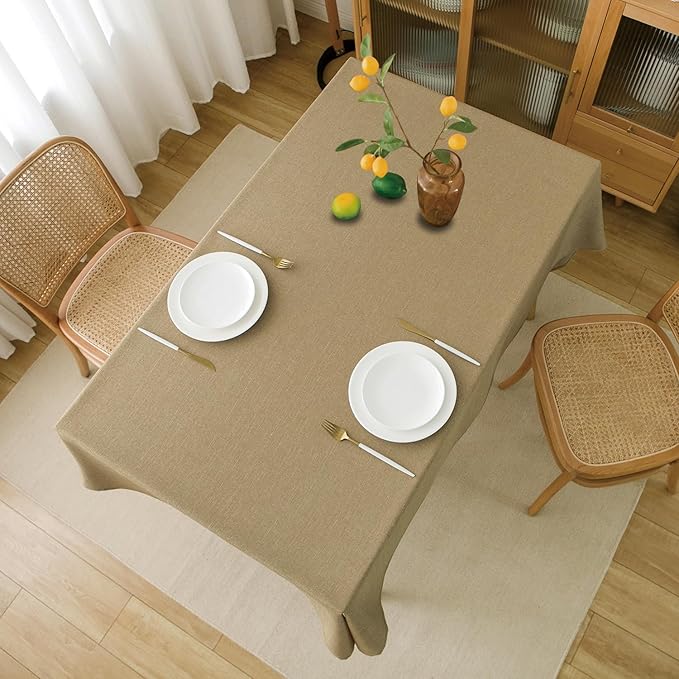 NLMUVW Tan Linen Tablecloth Rectangle, Farmhouse Table Cloth Textured Water Resistant Decorative Table Cover for Dining Kitchen, 54 x 108 Inch