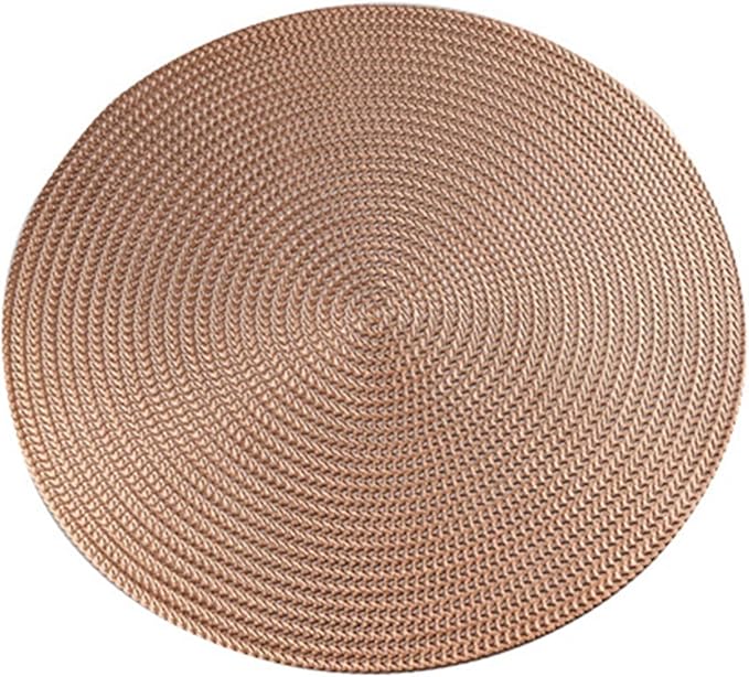 Placemat Kitchen Table Mat Restaurant Round PVC Nordic Anti-scalding Insulation Steak Pad Stand Mug(Rose Gold)
