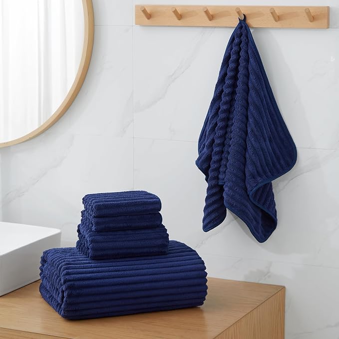 Oversized Bath Sheets 40x80 Inches Extra Large Bath Towels for Adults Super Soft Quick Dry Highly Absobent Microfiber Shower Towels for Bathroom, Pool, Gym, Yoga Towel (Navy Blue, 2Piece)