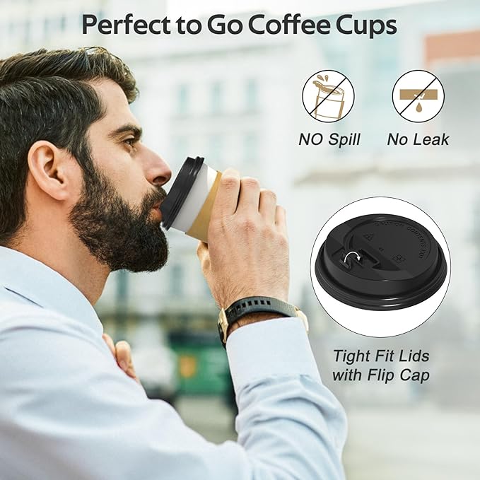 100 Pack 12 oz Disposable Coffee Cups with Lids and Sleeves, Sturdy Thick Paper & Leak-free Insulated to Go Paper Hot Coffee Cups for Hot & Cold Beverage