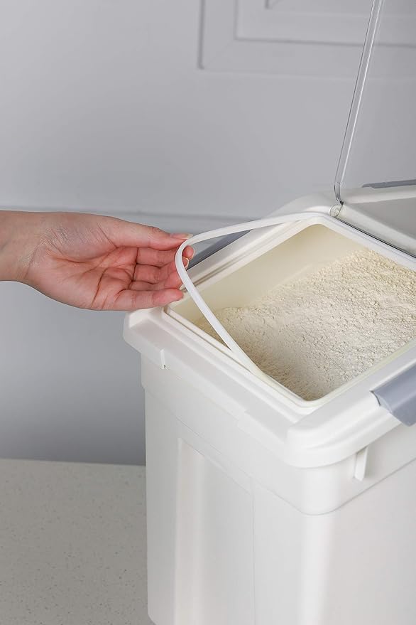 EonTone Pack-6 Commercial Flour Storage Container 25 Liters (30 Lb‎) with Lockable Lid Wheels and Measuring Cup BPA-Free Food Dispenser