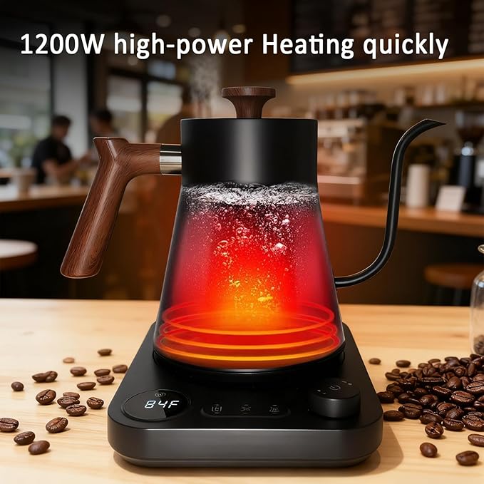 Gooseneck electric kettle,Auto Boil Detection, with Variable Temperature Control, Stainless Steel Inner, Ultra-Quiet 304 Stainless Steel,1200W Quick Heating, for Coffee, Tea & Milk, 0.9L (beige)