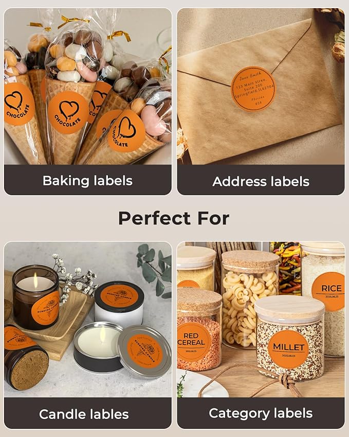 MUNBYN 2 Inch Orange Circle Thermal Labels, Multi-Purpose Self-Adhesive Round Thermal Printer Stickers for Business, 750 Sheets/1 Roll