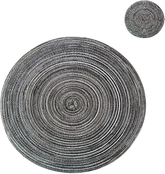 Woven Braided Round Placemat Coaster 1/4/6/12 Set Table Mats for Dining Table Wedding Holiday Party and Everyday Use(WP Black and Grey,6 Sets)