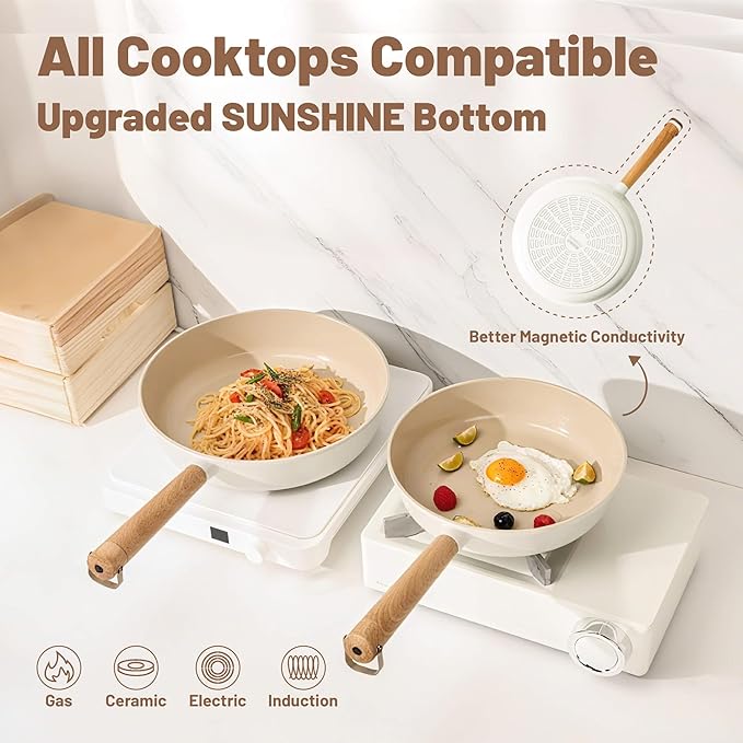 SENSARTE Ceramic Nonstick Cookware Set Non-toxic Healthy Pots and Pans Set Ceramic Coated Kitchen Cooking Set, Free of Intentionally Added PFAS/PTFE, Dishwasher&Oven Safe, Induction Compatible, 15pcs