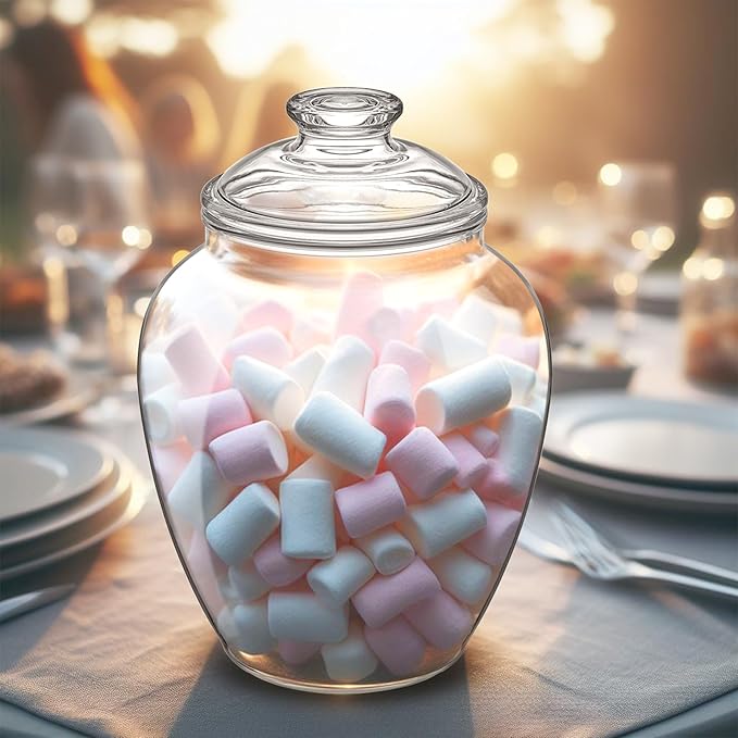 Amazing Abby - Sugar Sugar - 140-Ounce Plastic Candy Jar with Lid, Large Cookie Jar (7.5"(D) x 10.5"(H)), Apothecary Jar, BPA-Free, Shatter-Proof, Dishwasher-Safe, Great for Candy Buffet