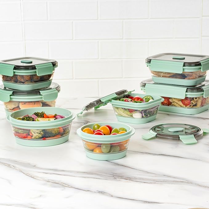 Restaurantware-Fresh Hero 13.6 Ounce Storage Containers, 1 Durable Airtight Food Containers - Microwavable, Freezable, Green Plastic, Collapsible, Dishwashable, With Vented Lids