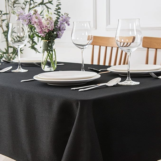 maxmill Jacquard Square Tablecloth Stain Resistant Waterproof Wrinkle Resistant Washable Soft Table Cloth, Decorative Fabric Table Cover for Dining Room, Indoor and Outdoor Use, 52 x 52 Inch, Black