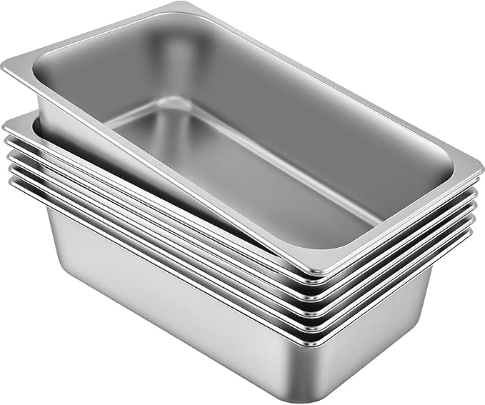VEVOR 6 Pack Hotel Pans, Full Size 6-Inch, Stainless Steel Steam Table Pans，Anti-Jam Catering Trays for Steam Tables, for Home, Party, Restaurant, Hotel, Buffet