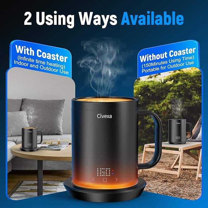 Rechargeable Self Heating Coffee Mug, Fast Heating & High Temperature, 14 Oz App-Controlled Heated Coffee Mug, 1F Precise Temperature Control Smart Mug Warmer for 150 Min Use
