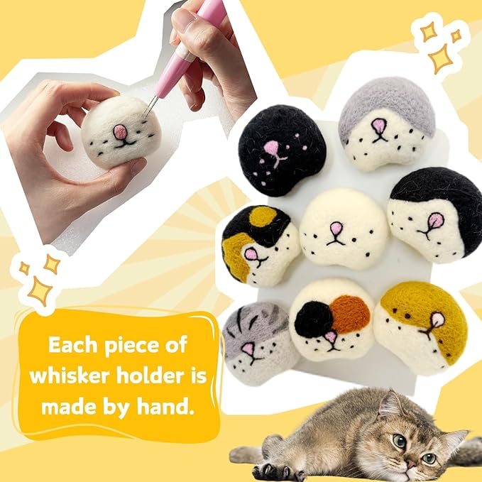 Handmade Cat Whisker Holder, Wool Cat Refrigerator Magnet, Cute Cat Design Whiskers Collector, Black Cat Gifts for Cat Lover