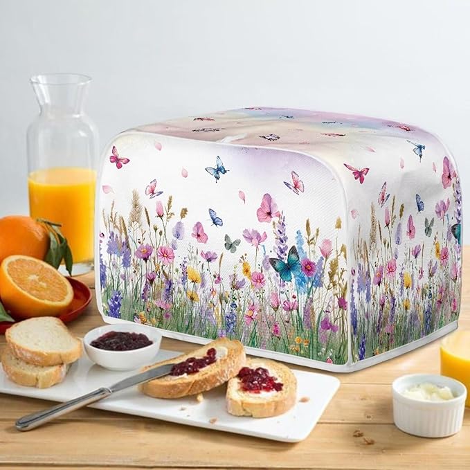 Doojoayie Butterfly Floral Toaster Cover Kitchen Decor Dust Proof Oven Cover 4 Slice Bread Maker Protector Kitchen Toaster Protection