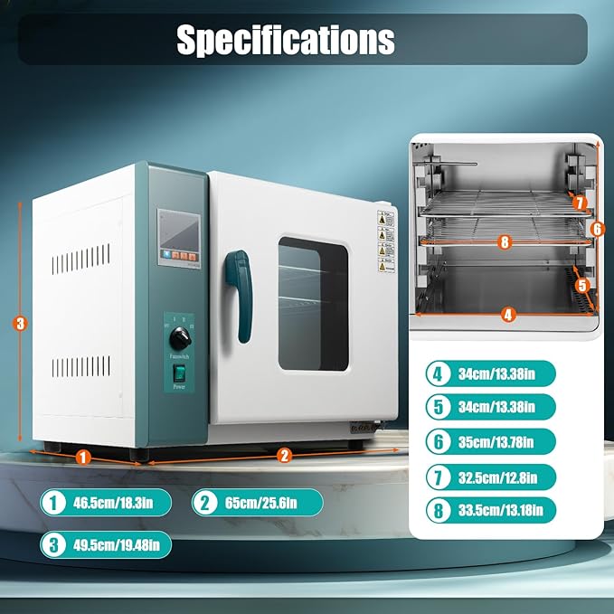 1000W Horizontal Electric Blast Drying Oven, 45L/12Gal Lab Convection Oven, 110V Digital Forced Air Ovens with Intelligent Temperature Control for Industrial, Lab, School Use