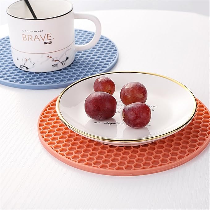 Silicone Mat Coaster Food Grade Material Placemat Non-Slip Table Mat Kitchen Accessories Gadgets Round Cup Mat 4pcs(C,18cm x 18cm(7.09in))