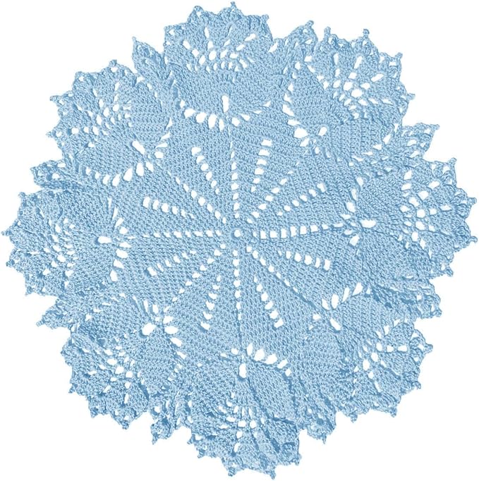 BIBITIME Tulip Flower Doilies Lace Doilies Kitchen Table Doily Mats Tablecloth Handmade Crochet Placemats Vase Dish Plate Mat (1 PC- 15 inches- 16 inches, Light Blue)