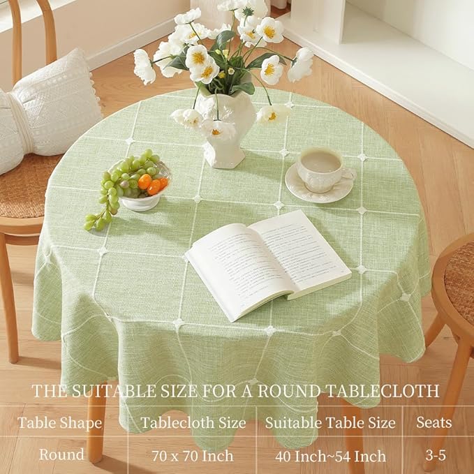 Zobesta Linen 70 Inch Round Table Cloth Green Plaid, Cotton Green Linen Green Tablecloth Round Boho Tablecloth for Outdoor, Party, Holiday, Picnic, Dining