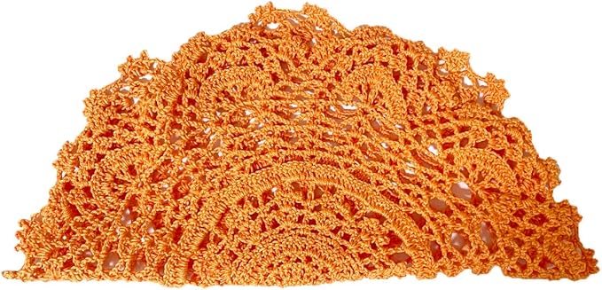 BIBITIME 2PCS Lace Table Doilies Kitchen Placemats Round Handmade Crochet Flower Cup Mug Mat Doily (13 inches to 14 inches,2PCS, Orange)