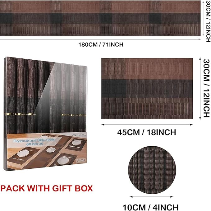 Placemats with Table Runner Sets Place Mats Crossweave Placemat Kitchen Tablemat Washable PVC Table Mats for Dining Table(Black)