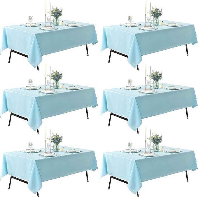 6-Pack 60x84 inch Dusty Blue Table Cloths, Solid Stain and Wrinkle Resistant Oblong Tablecloth, Premium Plain Weave Polyester Fabric Rectangle Table Linen Covers for Hotel, Banquet