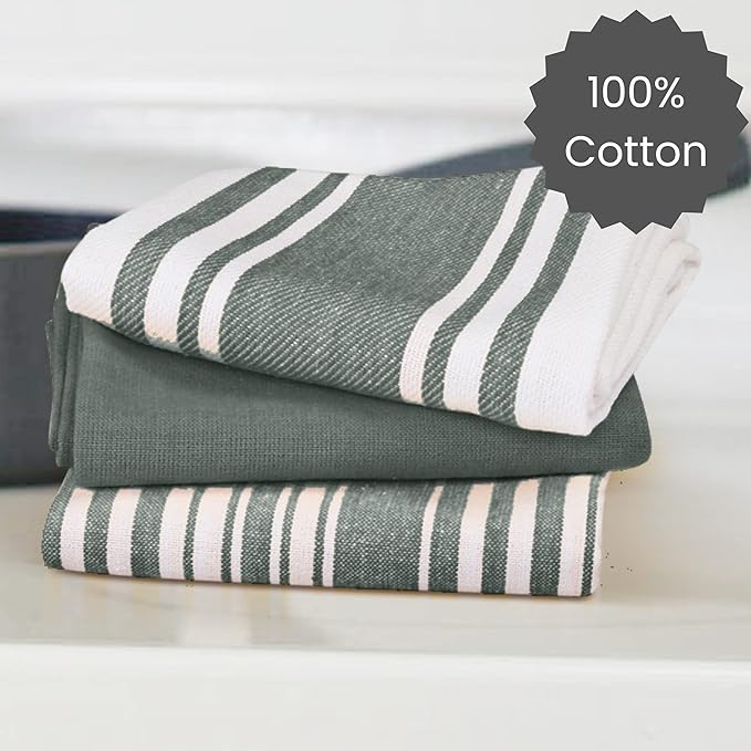 Cotton Clinic 16x28 Kitchen Dish Tea Towels Set of 5, Absorbent & Durable, Soft & Quick-Dry, Gray