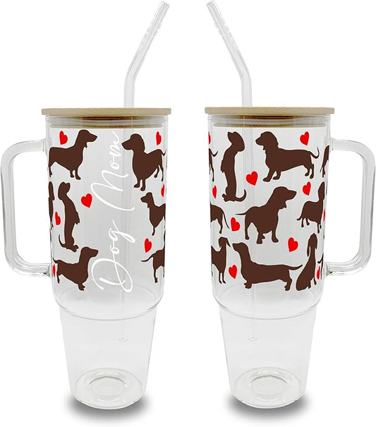 Sip Sip Hooray Dachshund Dog Mom 40oz Iced Coffee Cup with Lid and Straw, Dog Mom Cup, Dog Lover Cup, Dog Mom Gift, Dog Lover Gift, 40oz Beer Glass