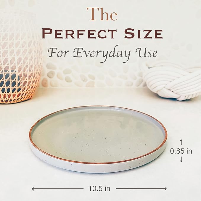 MORA Ceramic Flat Dinner Plates Set of 6, 10.5 in High Edge Dish Set - Microwave, Oven, and Dishwasher Safe, Scratch Resistant, Modern Dinnerware- Kitchen Porcelain Serving Dishes - Earl Grey