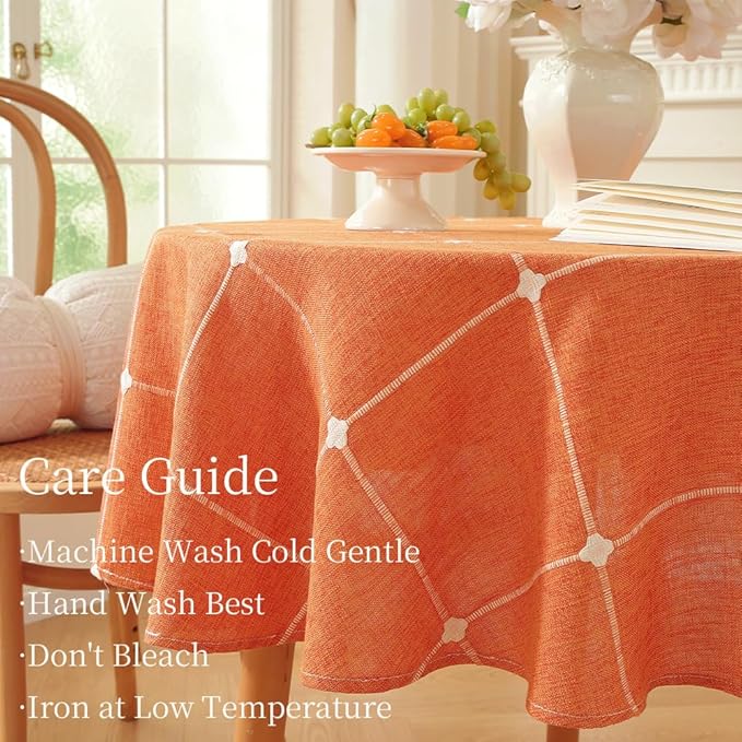 Zobesta Linen Burnt Orange Round Tablecloth 53 inch, Washable Farmhouse Soft Boho Fall Table Cloth Round for Outdoor, Party, Holiday, Picnic