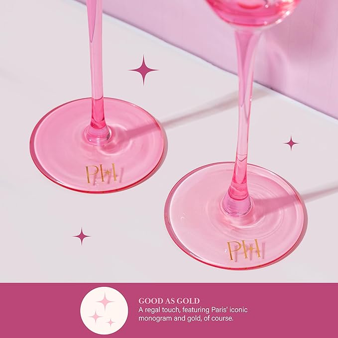 Paris Hilton Champagne Flute Set, Handmade Glass Collection in Paris Signature Pink, Perfect for Parties and Special Occasions, Serve Champagne, Prosecco, Mimosas and More, 8-Ounce, 2-Piece Set, Pink