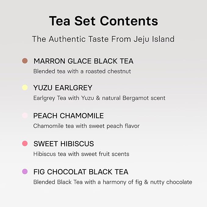 OSULLOC Premium Tea Collection (40 count, 10 flavors x 4 ea), Self Care Sampler Gift Box, Premium Organic Pure & Blended Tea from Jeju