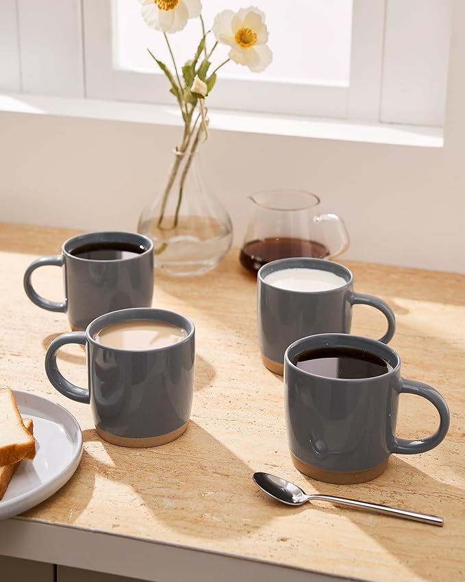 famiware Coffee Mugs for 8, 13 oz Mug Set, Drinking Cup with Handle for Coffee, Tea, Cocoa, Milk, Milkyway Serise, Dark Gray
