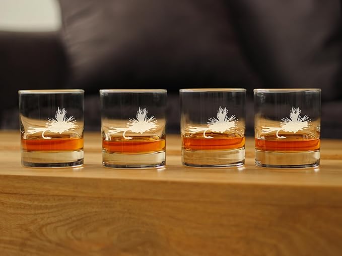 Fly Fishing - Whiskey Rocks Glasses - Set of 4 - Unique Flyfishing Themed Gifts for Fishermen - 10.25 Ounce