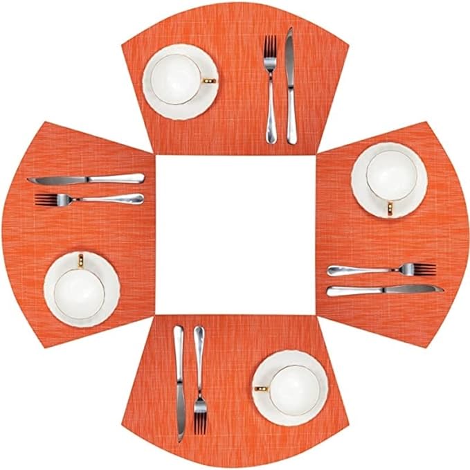 PVC Round Table Placemats Wedge Shaped Place Mat Pads with Centerpiece Round Mat Heat Table Mats Washable(Bamboo Light Blue)